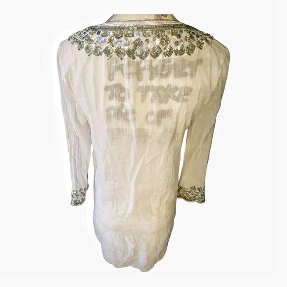 Calypso St. Barth White Sequin Coquette Festival Blouse Size Small - Picture 4 of 6